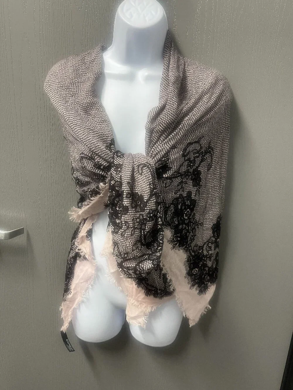 Express Oversized Black Cream Floral Lace Print Square Scarf Wrap